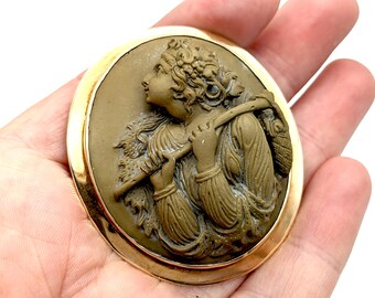 Antique 14k Rose Gold High Relief Lava Cameo Brooch