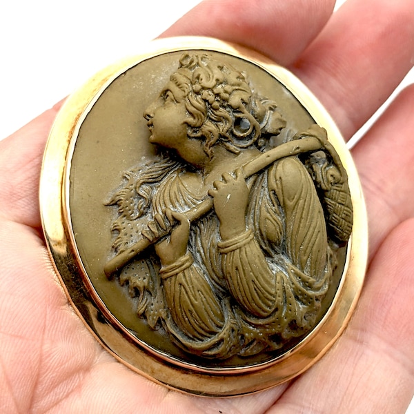 Antique 14k Rose Gold High Relief Lava Cameo Brooch