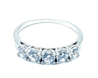 Sterling Silver Five Stone CZ Ring Band - Size 9