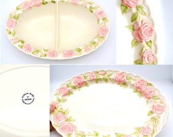 Vintage Vernon Rose Pink Pottery Platter or Divided Bowl by Metlox Poppytrail - 14"