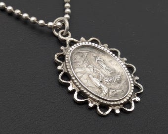 Antique Grotto of Lourdes: Place of the Apparitions of the Virgin Mary Pendant Necklace Signed HMH