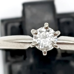 Vintage 1/3 Carat 14K White Gold Natural Diamond Solitaire Engagement Ring - Size 6.25 Resizable