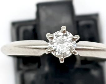 Vintage 1/3 Carat 14K White Gold Natural Diamond Solitaire Engagement Ring - Size 6.25 Resizable
