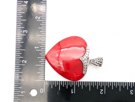 Vintage Sterling Silver & Red Lucite Heart Pendan… - image 10