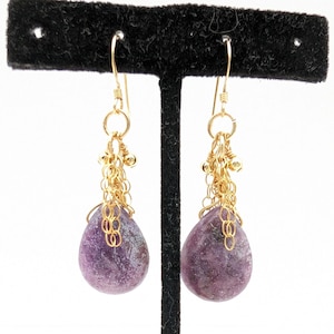 Vintage 14K Gold Filled & Teardrop Amethyst Dangle Earrings - 2&quot;