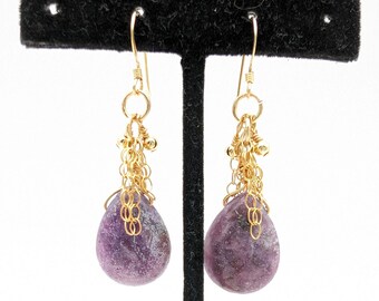 Vintage 14K Gold Filled & Teardrop Amethyst Dangle Earrings - 2"