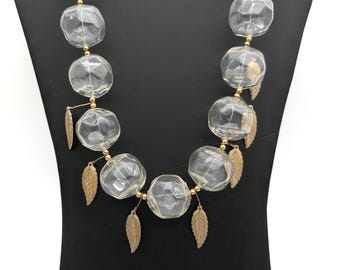 Chunky Vintage Hollow Bead & Gold Leaf Statement Necklace