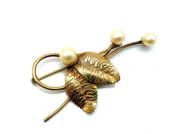 Vintage Winard 12K Gold-Filled & Genuine Pearl Floral Spray Brooch