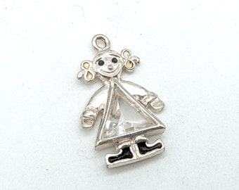 Vintage Sterling Silver April Girl Child Pendant or Charm
