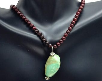 Turquoise & Garnet Bead Pendant Necklace - 16"