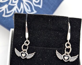 Oxidized Sterling Silver Angel Wing Charm Earrings: Angel Jewelry, Antiqued Charm