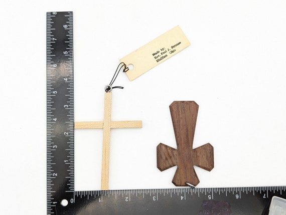 Two Large Vintage Handmade Wood Cross Pendants - image 7