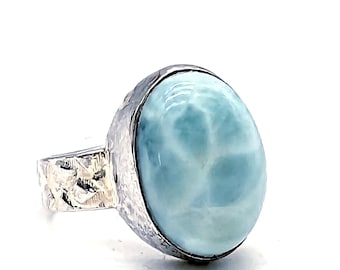 Vintage Larimar & Sterling Silver Statement Ring - Size 5.75