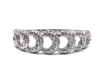 Silver Rhinestone Circles Hinged Bangle Bracelet - 8"