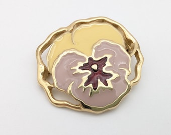 Vintage Avon Gold & Enamel Yellow Pansy Brooch
