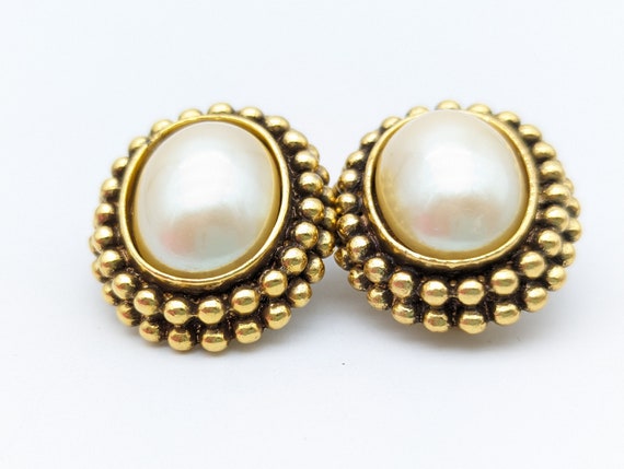 Vintage Yves Saint Laurent Gold & Faux Pearl Clip… - image 5