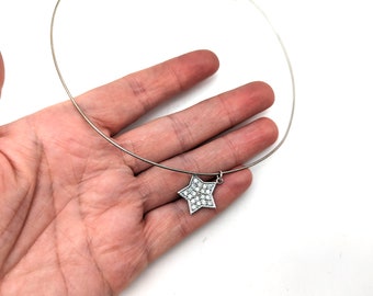 Vintage Sterling Silver & CZ Star Pendant Collar Choker Necklace