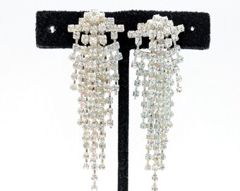 Silver Plated Rhinestone Dangle Waterfall Prom / Wedding Earrings