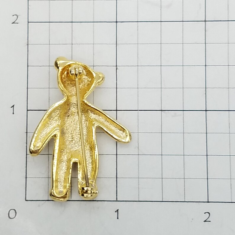 Old Stock Vintage Teddy Bear Brooch With Red Bow New Condition