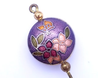 Double-Sided Puffed Cloisonne Enamel Flower & Butterfly Stick Pin