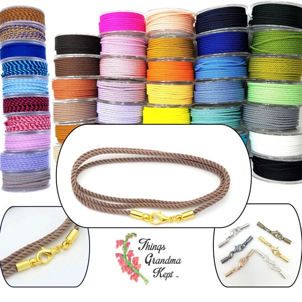 2mm Silk Cord Necklace, High Quality Cord - Choice of Color, Clasp & Length