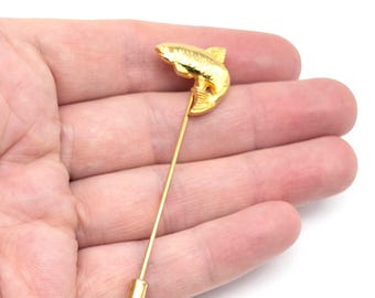 Gold Plated Fish Stick Pin, Trout Lapel Pin, Fisherman Gift