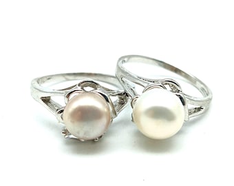 Vintage Silver Plated Cultured Pearl Ring - Choice of Colors
