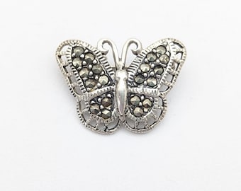 Vintage Sterling Silver & Marcasite Butterfly Pendant/Brooch  - 7/8"