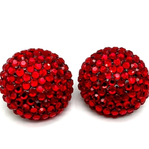 Vintage Richard Kerr Pave Red Crystal Circle Stud Earrings - 1 1/8&quot;