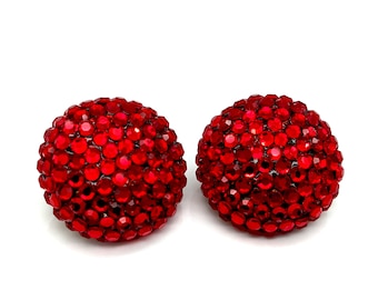 Vintage Richard Kerr Pave Red Crystal Circle Stud Earrings - 1 1/8"