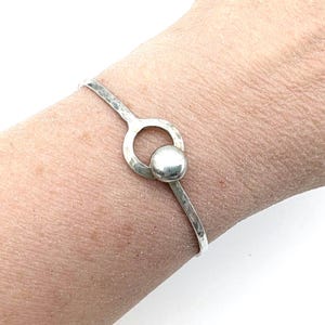 Hammered Sterling Silver Ball & Loop Hook Closure Bangle Bracelet