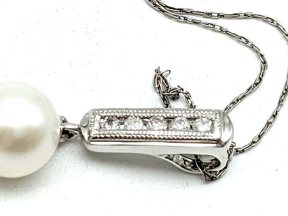 14K White Gold, Pearl & Diamond Pendant - image 4