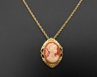 Vintage Faux Cameo Pendant Necklace - 18"