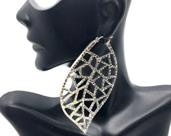 Large Vintage Filigree Silver Plated Leaf Earrings