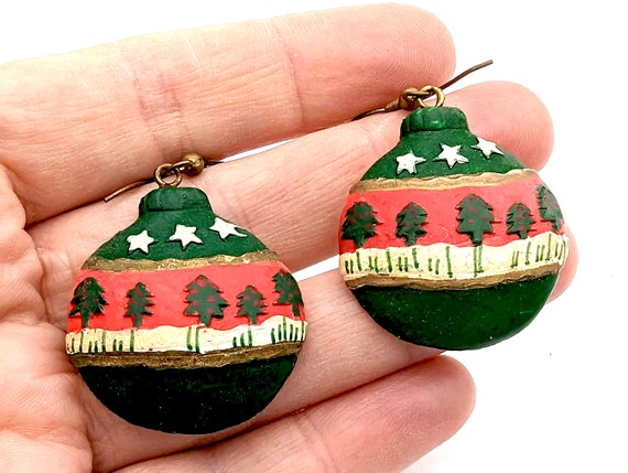 Unique Vintage Resin Holiday Ornament Dangle Earr… - image 2