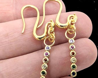 Gold Vermeil Sterling Silver Rainbow CZ Dangle Earrings; Dragon Earrings
