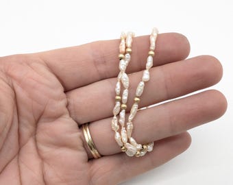Rice Pearl & 14k Gold Beaded Necklace - 17"