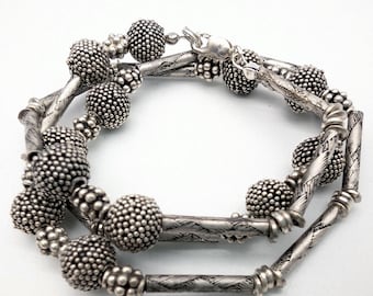 Heavy Oxidized Sterling Silver Beaded Chain Necklace -  18"