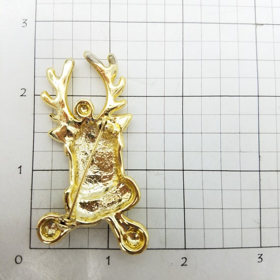 Brushed Gold Tone Reindeer Brooch Signed AJC - image 7