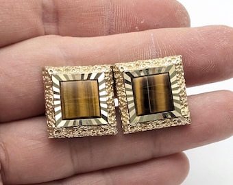Natural Tigers Eye Golden Nugget Style Cufflinks