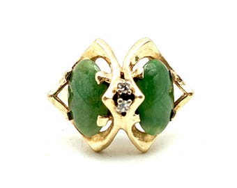 Antique 14K Gold, Jade & Diamond Ring - Size 6