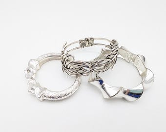 Lot of 3 Vintage Silver Tone Hinged Bangle Bracelets