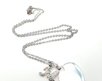 Silver Plated Letter M Heart Pendant Necklace - 18"