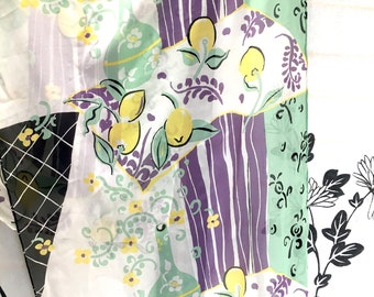Vintage 100% Silk Green, Yellow & Purple Fruit Scarf Signed ZazouLuxe - 64"