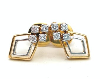 Estate 18K Gold & Diamond Stud Earrings With Screw Backs