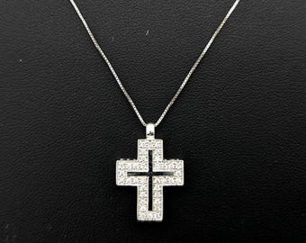 Estate 18K Gold & Diamond Cross Pendant Necklace - 17"