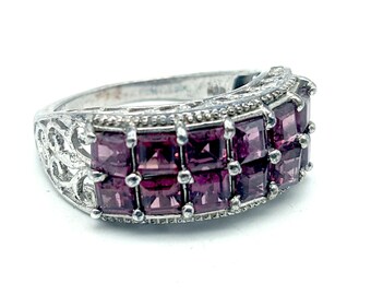 Vintage Amethyst CZ and Sterling Silver Statement Ring - Size 8.75