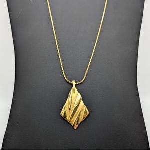 1970s Monet Gold Tone Diamond Shaped Pendant Necklace - 28&quot;