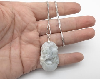 Sterling Silver & Carved Jade Chinese Zodiac Horse Pendant Necklace - 20"