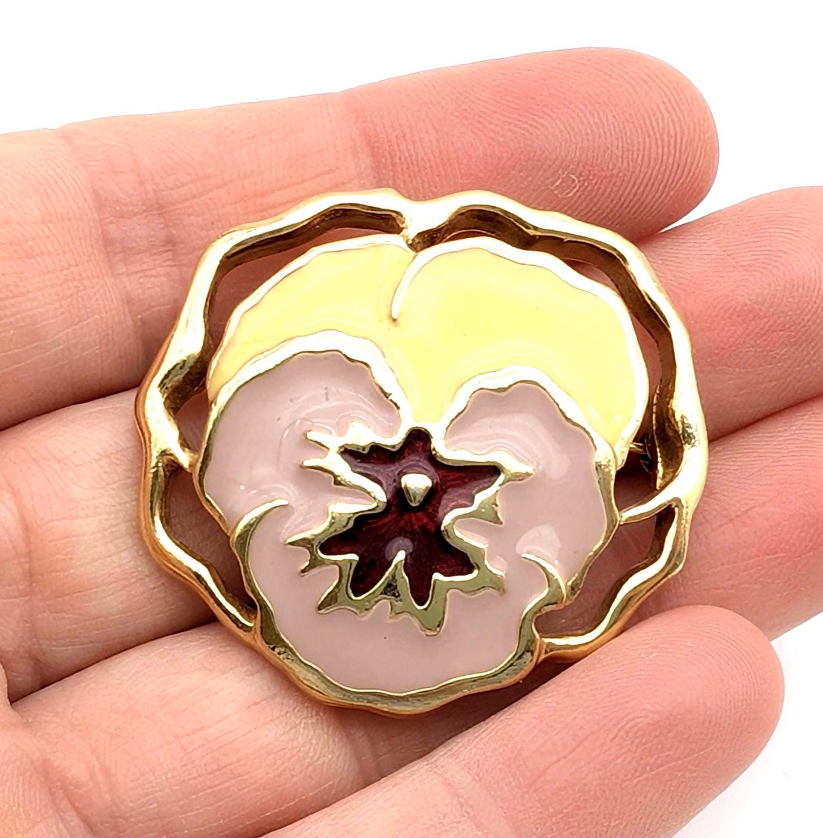 エイボン ゴールド＆エナメル イエローパンジーブローチ - Etsy 日本